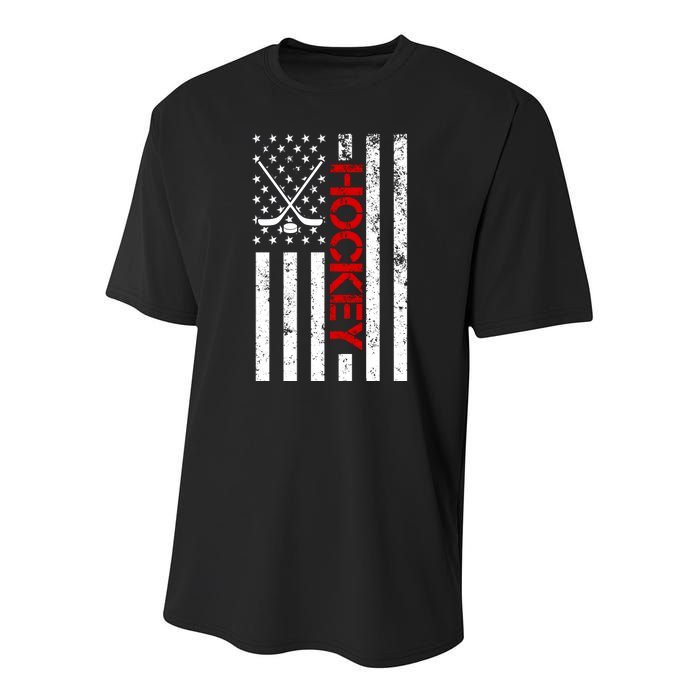 American Hockey Flag Vintage Youth Performance Sprint T-Shirt