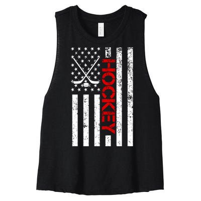 American Hockey Flag Vintage Women's Racerback Cropped Tank