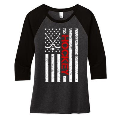 American Hockey Flag Vintage Women's Tri-Blend 3/4-Sleeve Raglan Shirt