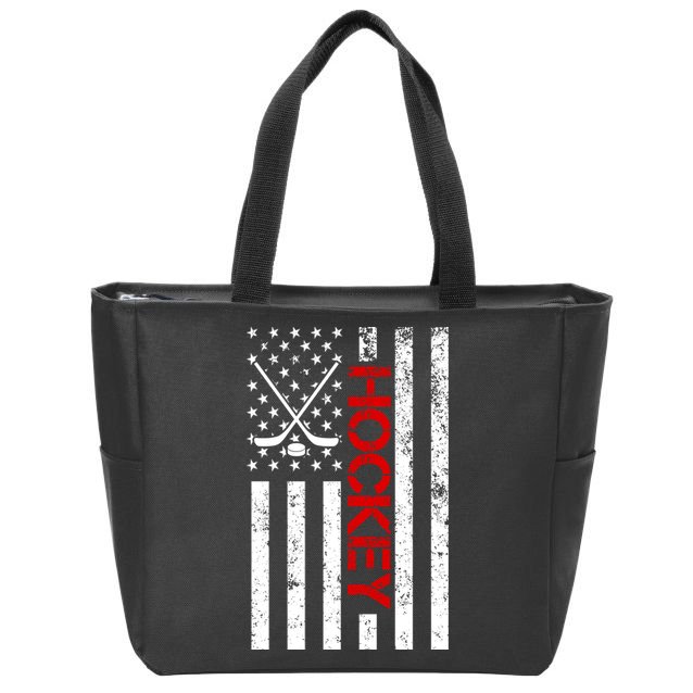 American Hockey Flag Vintage Zip Tote Bag