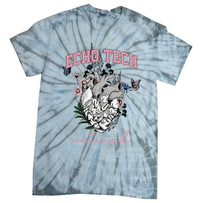 Anatomical Heart Floral Echo Tech Retired Cardiac Sonography Tie-Dye T-Shirt