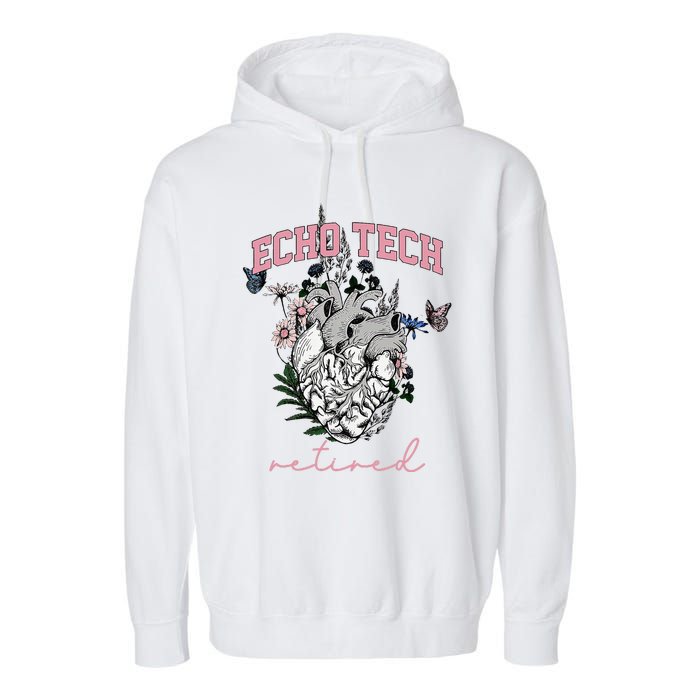 Anatomical Heart Floral Echo Tech Retired Cardiac Sonography Garment-Dyed Fleece Hoodie