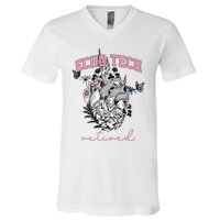 Anatomical Heart Floral Echo Tech Retired Cardiac Sonography V-Neck T-Shirt