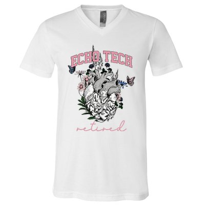 Anatomical Heart Floral Echo Tech Retired Cardiac Sonography V-Neck T-Shirt