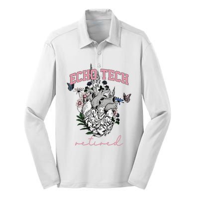 Anatomical Heart Floral Echo Tech Retired Cardiac Sonography Silk Touch Performance Long Sleeve Polo