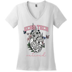 Anatomical Heart Floral Echo Tech Retired Cardiac Sonography Women's V-Neck T-Shirt