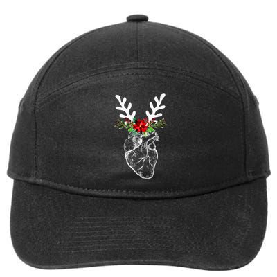 Anatomy Heart Floral Reindeer Christmas Cardiac Nurse 7-Panel Snapback Hat