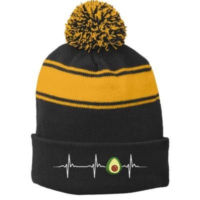 Avocado Heartbeat Funny Avocado Stripe Pom Pom Beanie