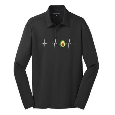 Avocado Heartbeat Funny Avocado Silk Touch Performance Long Sleeve Polo