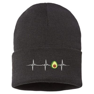 Avocado Heartbeat Funny Avocado Sustainable Knit Beanie