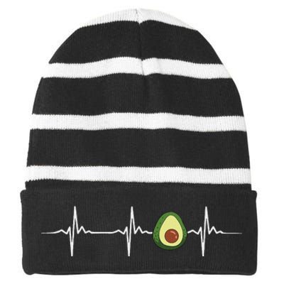 Avocado Heartbeat Funny Avocado Striped Beanie with Solid Band