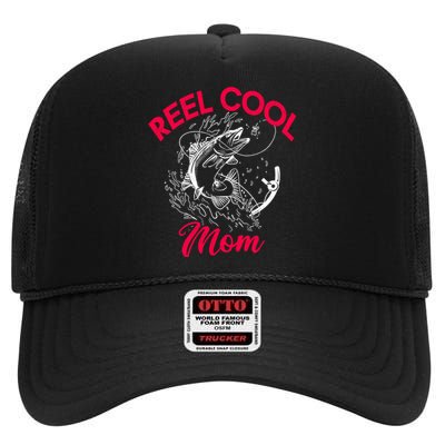 Angling Hunting Fishing Reel Cool Mom High Crown Mesh Back Trucker Hat