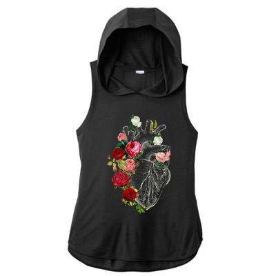 Anatomical Heart Floral Organ Cardiology Cardiac Nurse Ladies PosiCharge Tri-Blend Wicking Draft Hoodie Tank