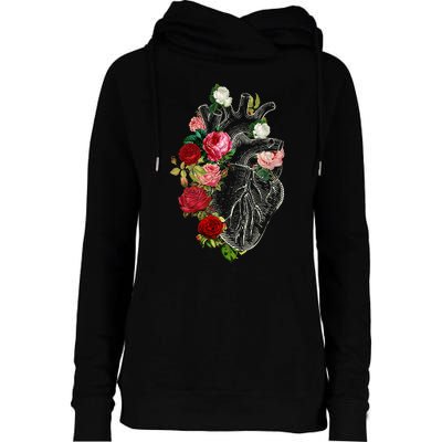 Anatomical Heart Floral Organ Cardiology Cardiac Nurse Womens Funnel Neck Pullover Hood