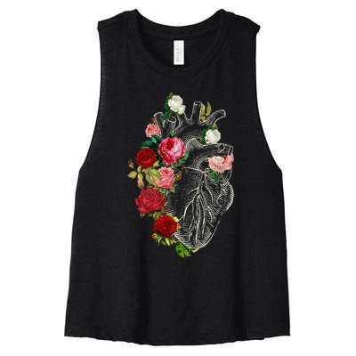 Anatomical Heart Floral Organ Cardiology Cardiac Nurse Women's Racerback Cropped Tank