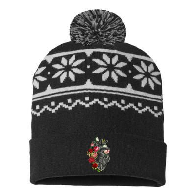 Anatomical Heart Floral Organ Cardiology Cardiac Nurse USA-Made Snowflake Beanie