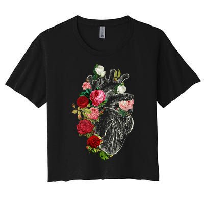 Anatomical Heart Floral Organ Cardiology Cardiac Nurse Women's Crop Top Tee