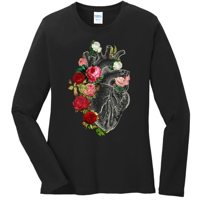 Anatomical Heart Floral Organ Cardiology Cardiac Nurse Ladies Long Sleeve Shirt