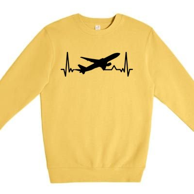 Airplane Heartbeat Gift For Pilots Travelers Jet Plane Cool Gift Premium Crewneck Sweatshirt