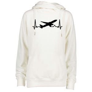 Airplane Heartbeat Gift For Pilots Travelers Jet Plane Cool Gift Womens Funnel Neck Pullover Hood