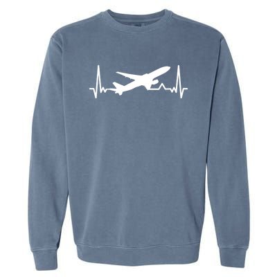 Airplane Heartbeat Gift For Pilots Travelers Jet Plane Cool Gift Garment-Dyed Sweatshirt