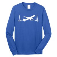 Airplane Heartbeat Gift For Pilots Travelers Jet Plane Cool Gift Long Sleeve Shirt