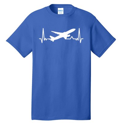 Airplane Heartbeat Gift For Pilots Travelers Jet Plane Cool Gift Tall T-Shirt