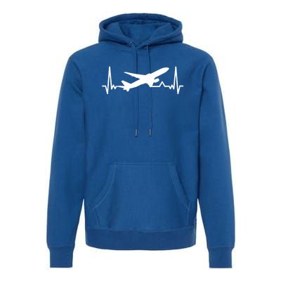 Airplane Heartbeat Gift For Pilots Travelers Jet Plane Cool Gift Premium Hoodie