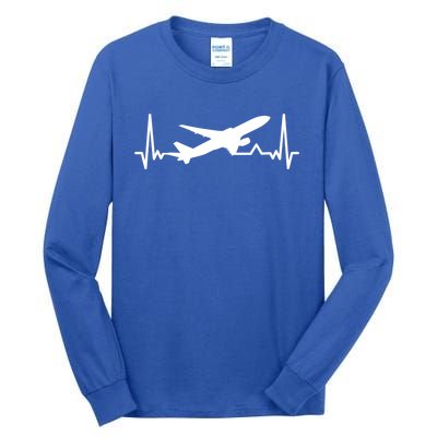 Airplane Heartbeat Gift For Pilots Travelers Jet Plane Cool Gift Tall Long Sleeve T-Shirt