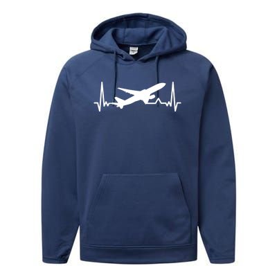 Airplane Heartbeat Gift For Pilots Travelers Jet Plane Cool Gift Performance Fleece Hoodie