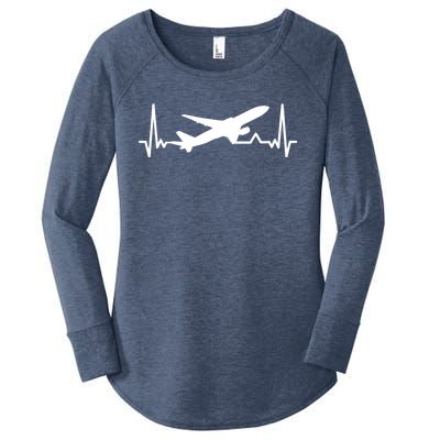 Airplane Heartbeat Gift For Pilots Travelers Jet Plane Cool Gift Women's Perfect Tri Tunic Long Sleeve Shirt