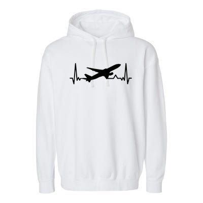 Airplane Heartbeat Gift For Pilots Travelers Jet Plane Cool Gift Garment-Dyed Fleece Hoodie