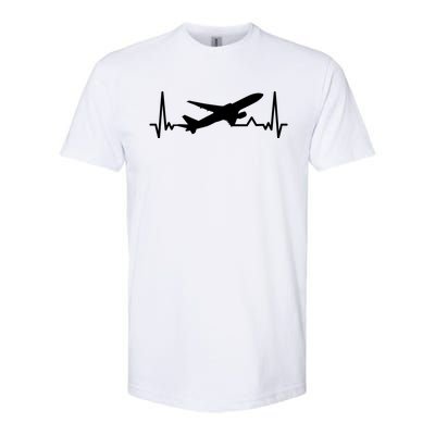 Airplane Heartbeat Gift For Pilots Travelers Jet Plane Cool Gift Softstyle CVC T-Shirt