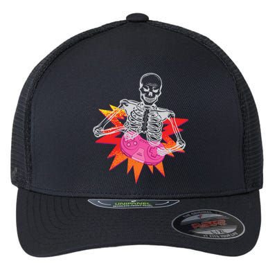 Awesome Halloween Gift Skeleton Gamer Costume Design Funny Gift Flexfit Unipanel Trucker Cap