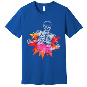 Awesome Halloween Gift Skeleton Gamer Costume Design Funny Gift Premium T-Shirt