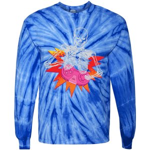 Awesome Halloween Gift Skeleton Gamer Costume Design Funny Gift Tie-Dye Long Sleeve Shirt