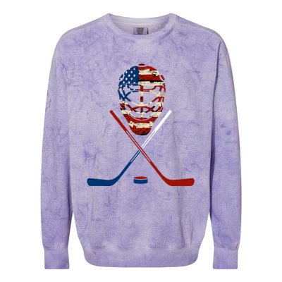 American Hockey Goalie Patriotic Hockey Player Keeper Funny Gift Cute Gift Colorblast Crewneck Sweatshirt