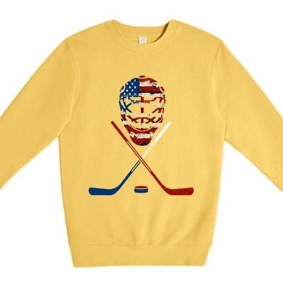 American Hockey Goalie Patriotic Hockey Player Keeper Funny Gift Cute Gift Premium Crewneck Sweatshirt