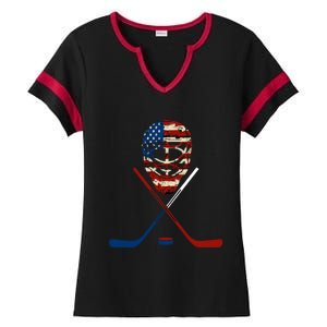 American Hockey Goalie Patriotic Hockey Player Keeper Funny Gift Cute Gift Ladies Halftime Notch Neck Tee