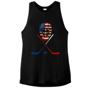 American Hockey Goalie Patriotic Hockey Player Keeper Funny Gift Cute Gift Ladies PosiCharge Tri-Blend Wicking Tank