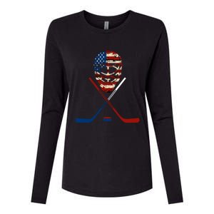 American Hockey Goalie Patriotic Hockey Player Keeper Funny Gift Cute Gift Womens Cotton Relaxed Long Sleeve T-Shirt