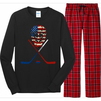 American Hockey Goalie Patriotic Hockey Player Keeper Funny Gift Cute Gift Long Sleeve Pajama Set