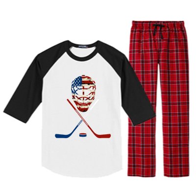 American Hockey Goalie Patriotic Hockey Player Keeper Funny Gift Cute Gift Raglan Sleeve Pajama Set