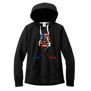 American Hockey Goalie Patriotic Hockey Player Keeper Funny Gift Cute Gift Women's Fleece Hoodie