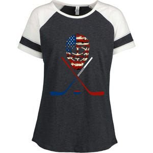 American Hockey Goalie Patriotic Hockey Player Keeper Funny Gift Cute Gift Enza Ladies Jersey Colorblock Tee