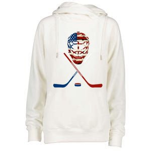 American Hockey Goalie Patriotic Hockey Player Keeper Funny Gift Cute Gift Womens Funnel Neck Pullover Hood