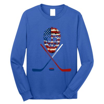 American Hockey Goalie Patriotic Hockey Player Keeper Funny Gift Cute Gift Long Sleeve Shirt