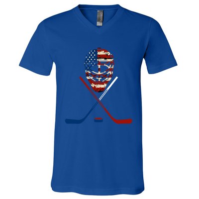 American Hockey Goalie Patriotic Hockey Player Keeper Funny Gift Cute Gift V-Neck T-Shirt