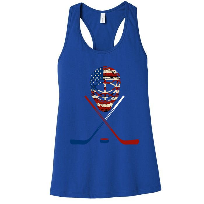 American Hockey Goalie Patriotic Hockey Player Keeper Funny Gift Cute Gift Women's Racerback Tank