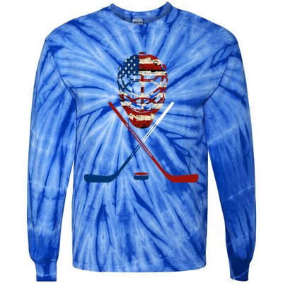 American Hockey Goalie Patriotic Hockey Player Keeper Funny Gift Cute Gift Tie-Dye Long Sleeve Shirt